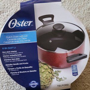 Oster 6 Quart Non Stick Dutch Oven Bakelite Handles Brick Red Color NEW